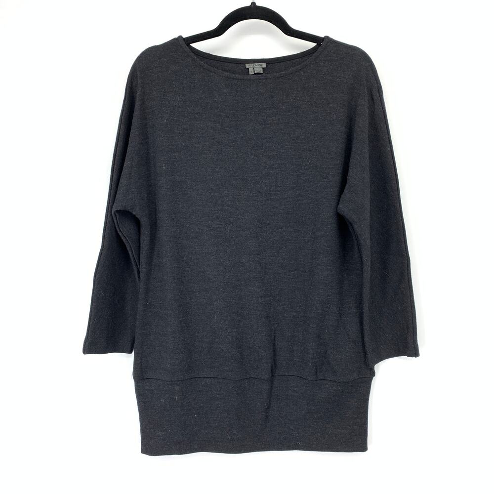 Premise Knit Boatneck Tunic Top Womens Size 10 Dark Gray Bottom Banded